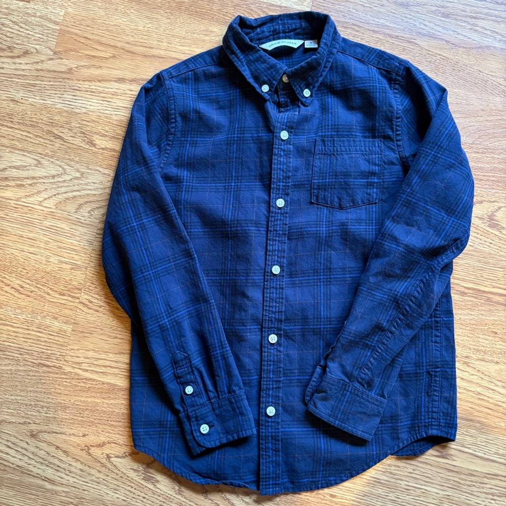 Janie and Jack navy blue long sleeve button down boys shirt cotton sz 8